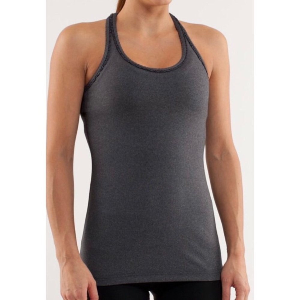 lululemon cool racerback heathered coal ruffle 10